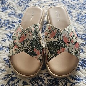 Easy Spirit Floral Espadrille Sandals - Green and Pink